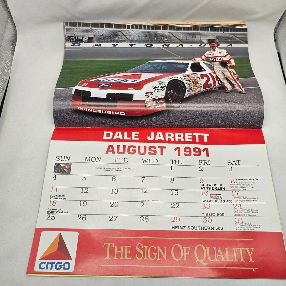 1991 Stock Car Racing Calendar Wallace Irvan Petty Bondine Marlin Allison Jarret